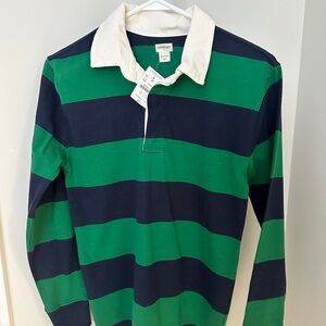 Crewcuts Boys Green and Navy Striped Rugby Shirt